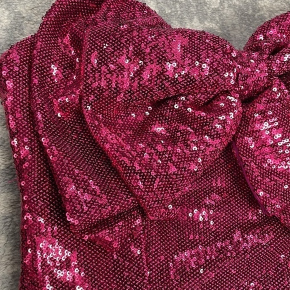 NWT Torn by Ronny Kobo Hot Pink Tulip Sequin Bow Front Lindsay Mini Dress XS - Picture 7 of 15